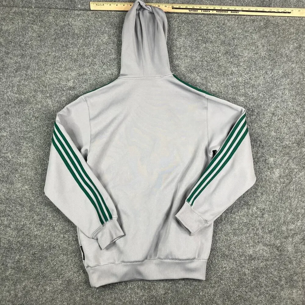 Adidas Hoodie Mens Size‎ S Gray Pullover Green Stripes Trefoil Logo Fleece